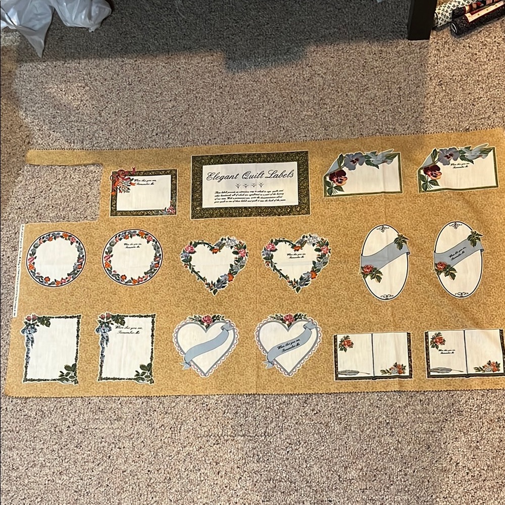 Elegant Quilt Labels with Floral Designs Fabric Panel 1994 Vintage